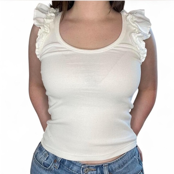 Old Navy Cream ribbed Ruffled Tank Top size XS - Picture 1 of 8